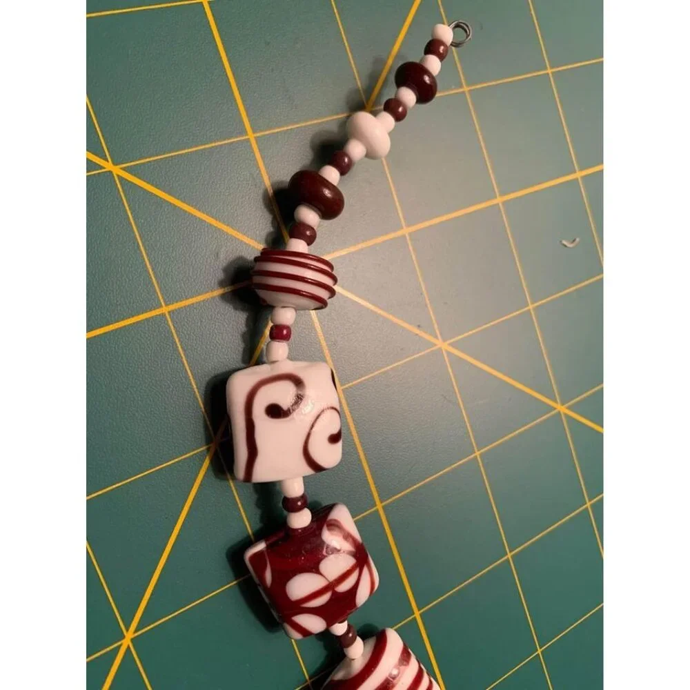 Handmade Brown & White Lampwork Glass Beads Set - New